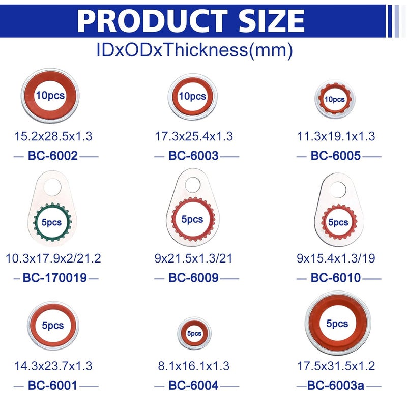 BUSY-CORNER 4 Set Car A/C Compressor Gasket Seals and Dust Cap, O-Ring Kit, Valve Core Kit with Remover Tool, R12 R134a Refrigeration Tire Valve Stem Cores, Car Air Conditioning Compressor Seals O-Ring (Red) - Image 4
